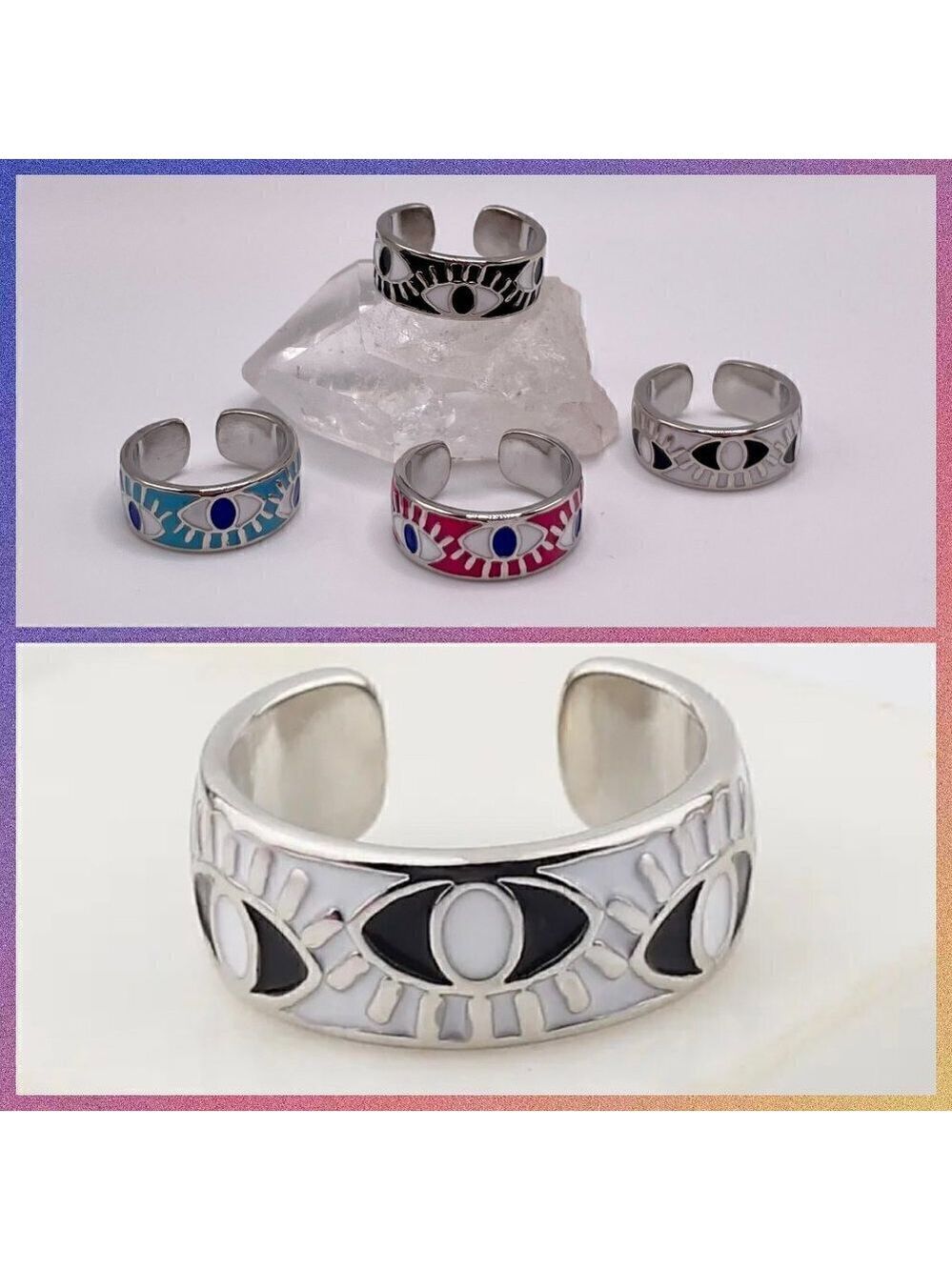 Boho Evil Eye Enamel Adjustable Ring #1306 WHITE